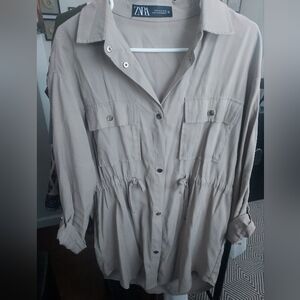 Zara Beige Button-Up Shirt Dress
